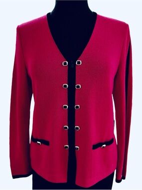 St. John Collection Santana Knit Zip Blazer Jacket Pants Size 4 Magenta Black